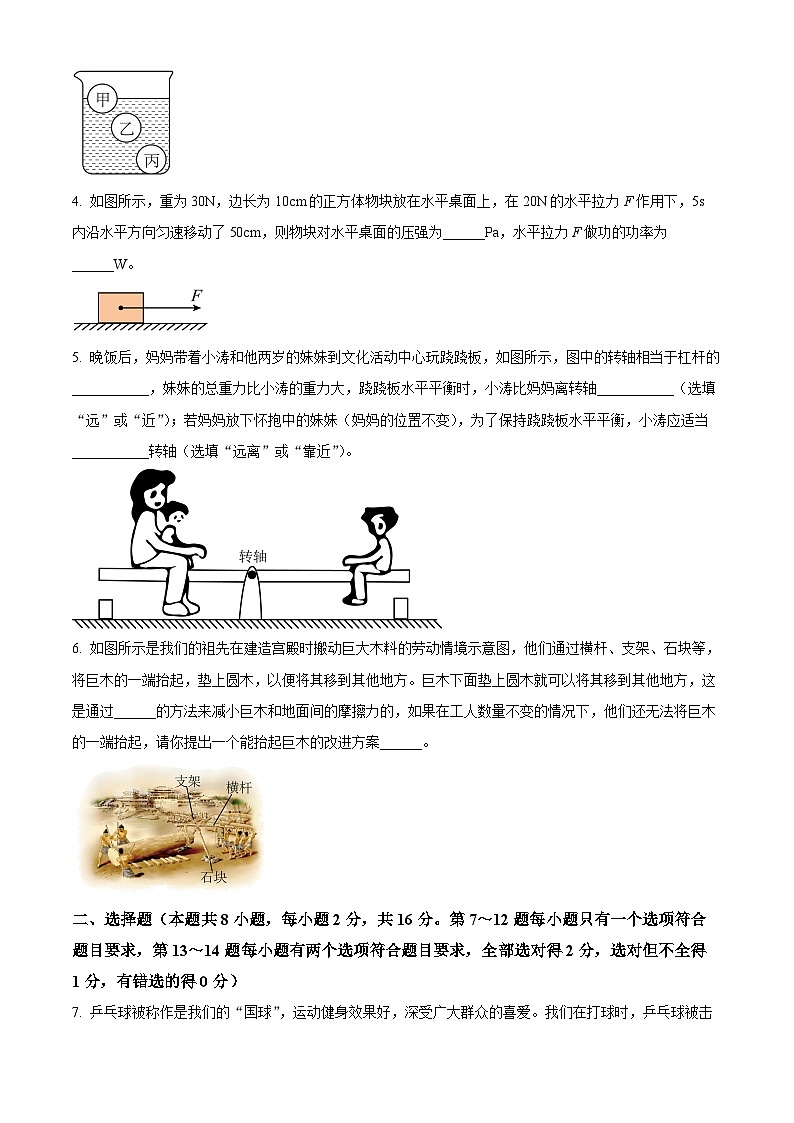 河南省舞钢市2023-2024学年八年级下学期期末调研物理试题（原卷版+解析版）02