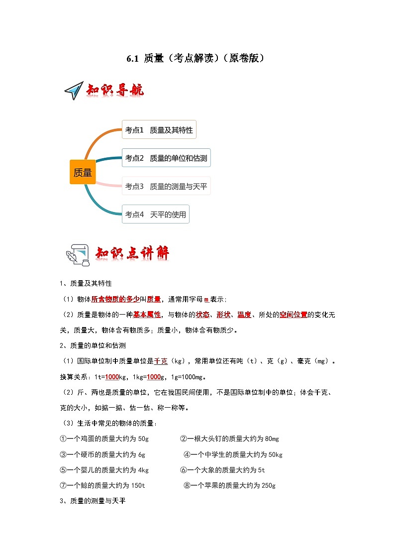 6.1 质量（考点解读）（学生版）第1页