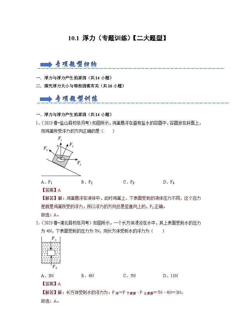 10.1 浮力（专题训练）【二大题型】（解析版）第1页