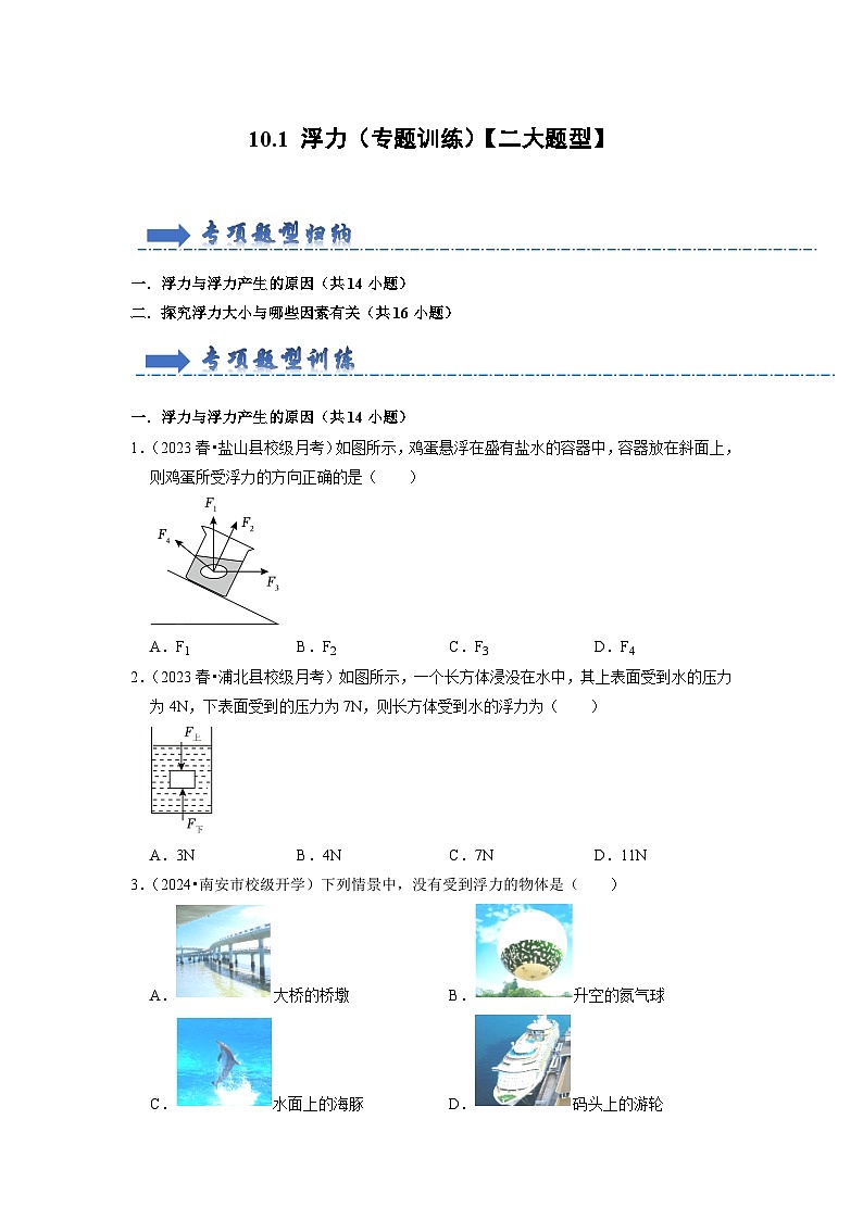 10.1 浮力（专题训练）【二大题型】（原卷版）第1页