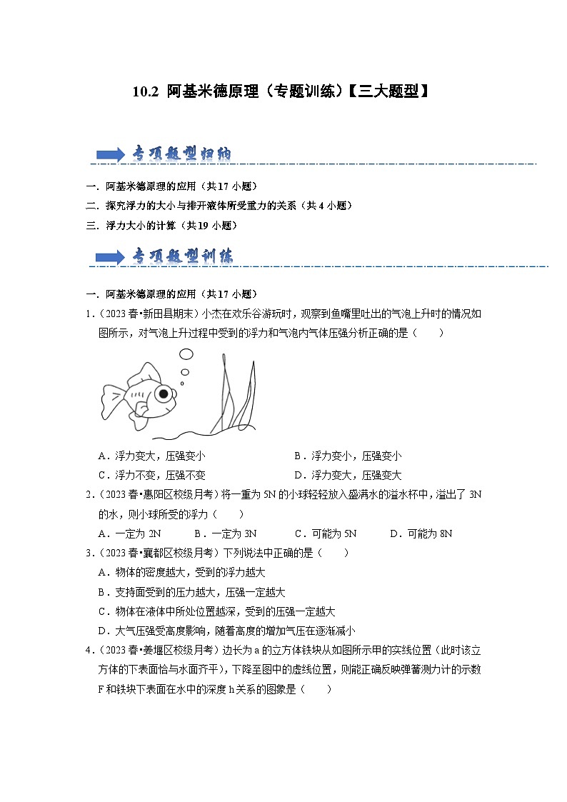 10.2 阿基米德原理（专题训练）【三大题型】-2024年八年级物理下册讲义（人教版）01