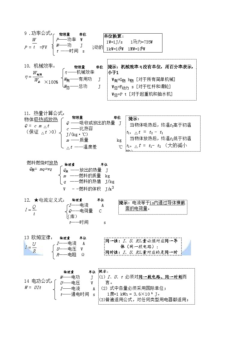 2024年中考物理复习公式总结教案第3页