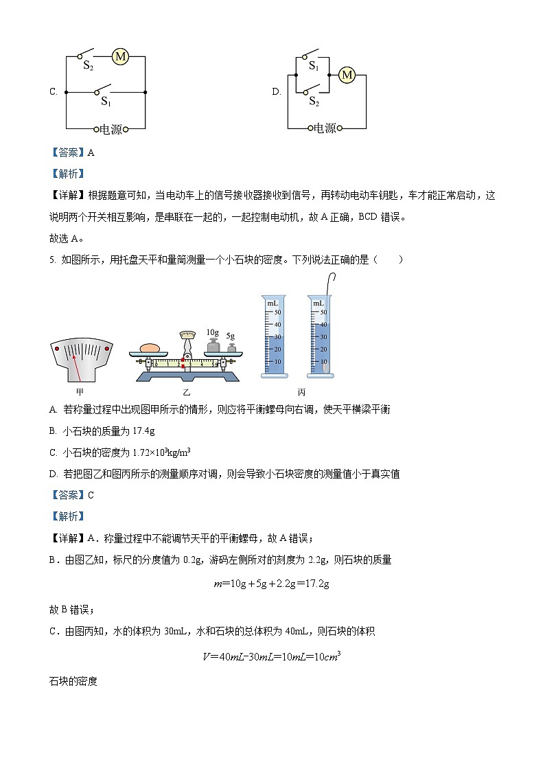 2024年山东省淄博市张店区中考一模物理试题 （解析版）03