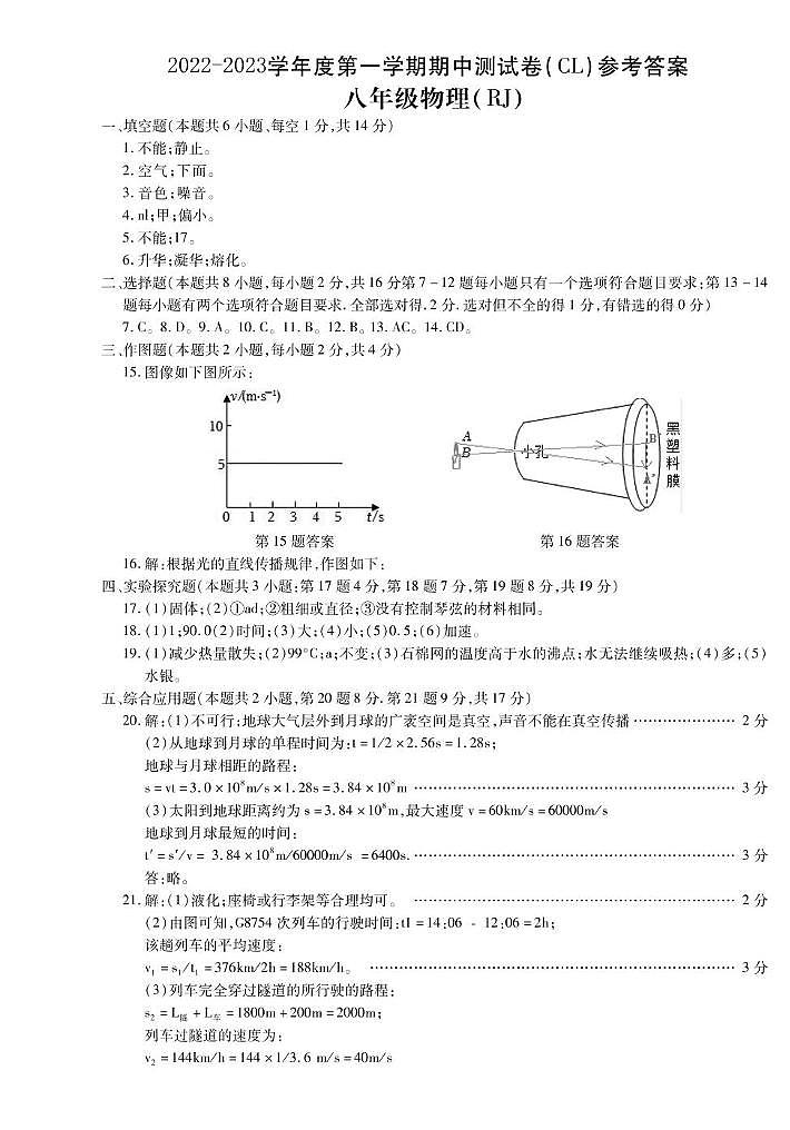 河南省虞城县春来中学2022-2023学年八年级上学期期中物理 河南省虞城县春来中学2022-2023学年八年级上学期期中物理答案第1页