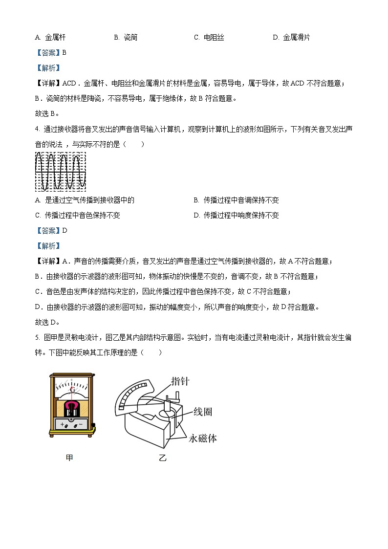 2024年福建省三明市六县联考中考一模物理试题（解析版）02