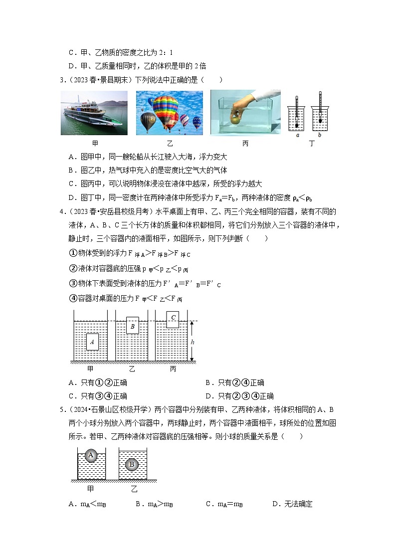 10.3 物体的浮沉条件及应用（专题训练）【二大题型】（原卷版）第2页