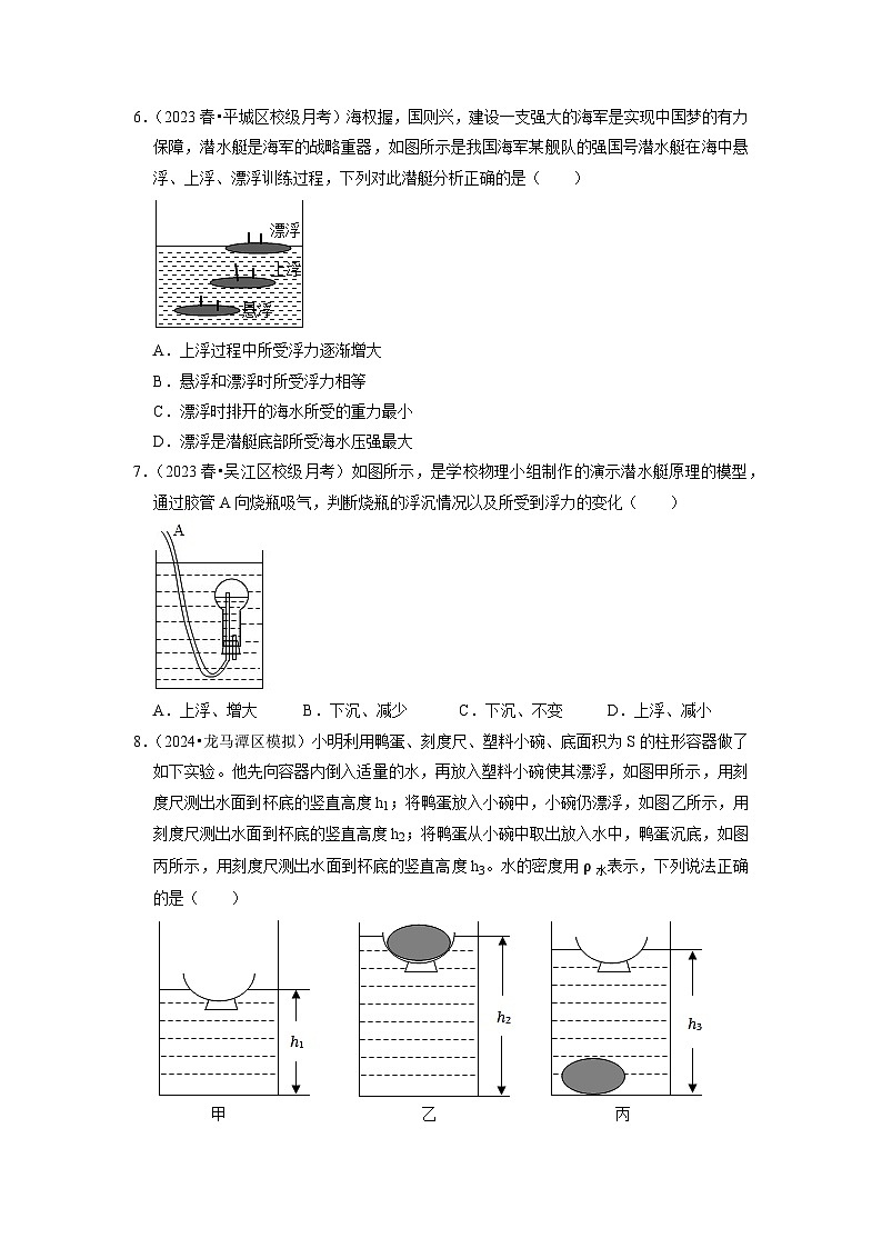 10.3 物体的浮沉条件及应用（专题训练）【二大题型】（原卷版）第3页