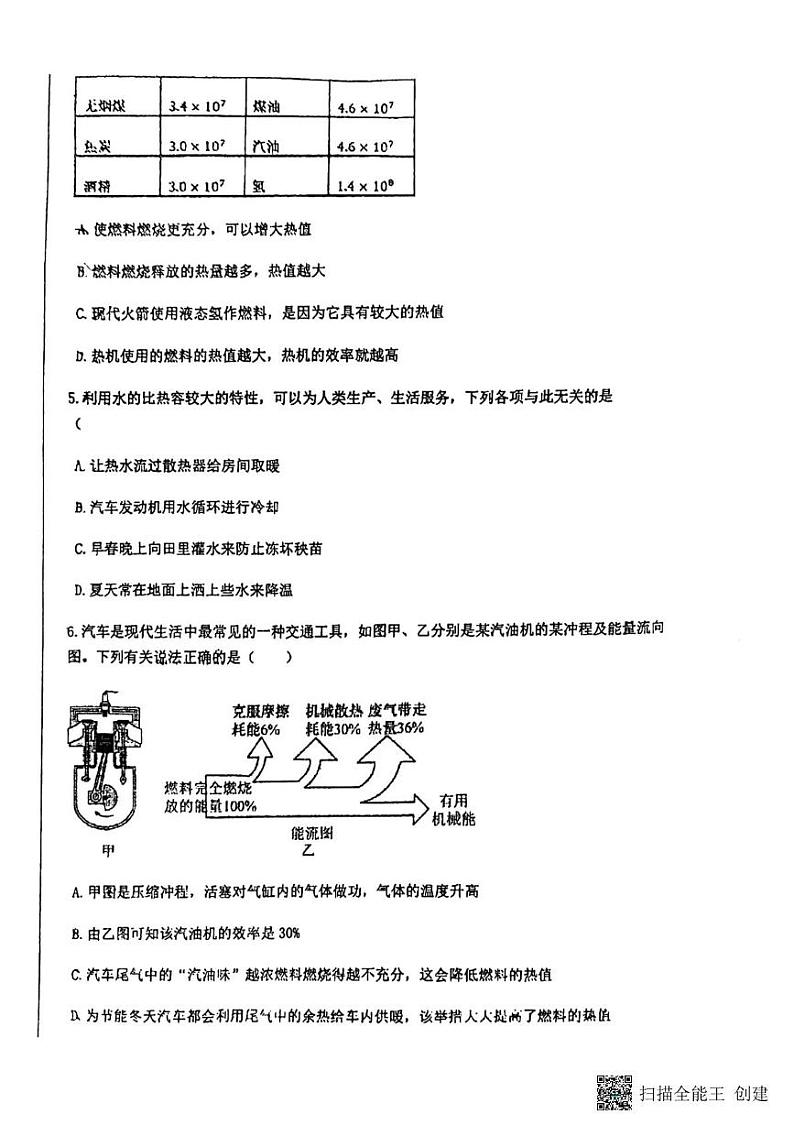 湖北省孝感市汉川外国语学校2024-2025学年九年级上学期第一次月考物理试卷 湖北省孝感市汉川外国语学校2024-2025学年九年级上学期第一次月考物理试卷第2页