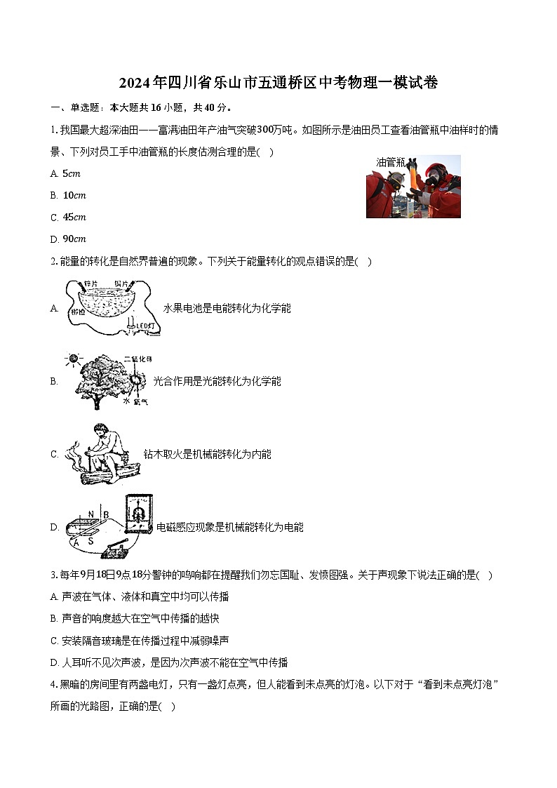 2024年四川省乐山市五通桥区中考物理一模试卷（含答案）01