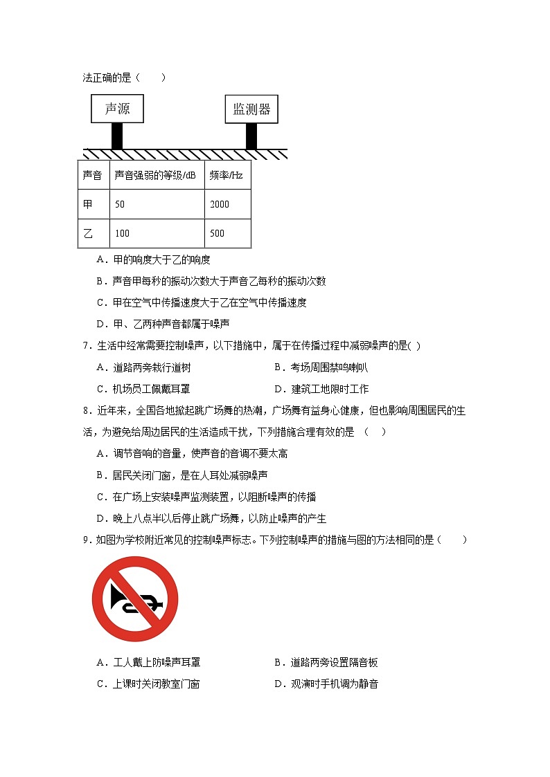 （人教版）【专题】八年级物理上册学优生重难点2.4　噪声的危害和控制同步易错题集含解析答案02
