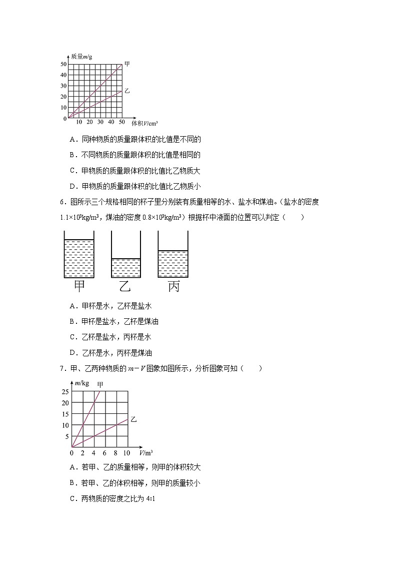 （人教版）【专题】八年级物理上册学优生重难点6.2密度同步易错题集含解析答案02