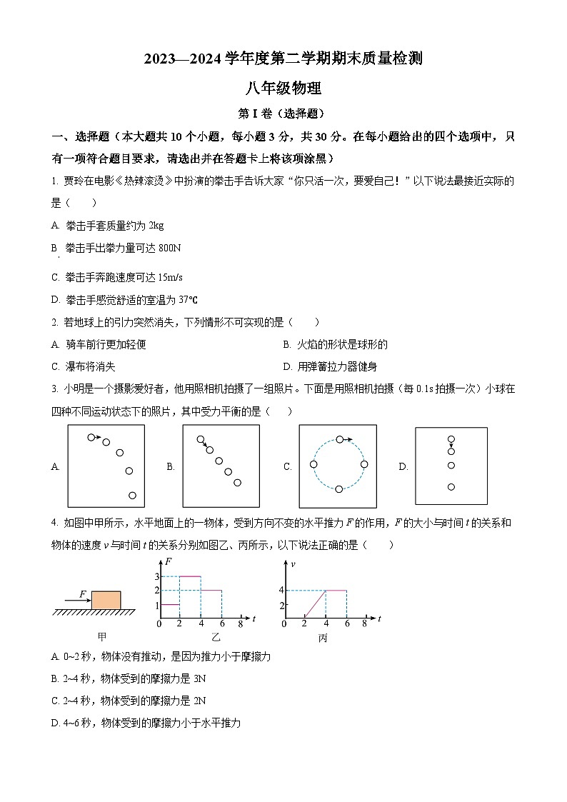 山西省临汾市部分学校2023-2024学年八年级下学期期末考试物理试题（原卷版）第1页