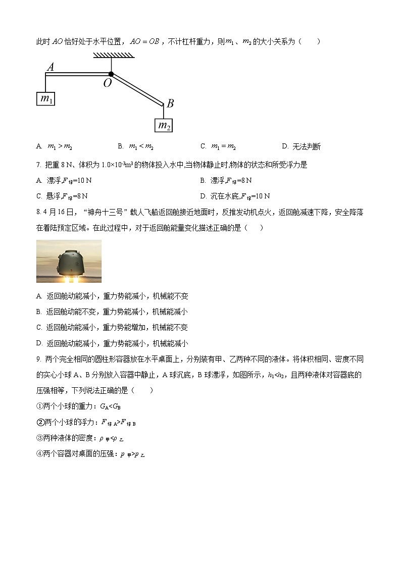 吉林省长春市朝阳区长春外国语学校2024-2025学年九年级上学期开学考试物理试题（原卷版）第2页