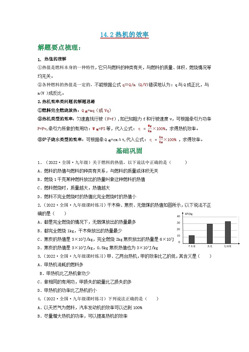 14.2热机的效率 练习-【精品课】2024-2025学年九年级物理全一册教材配套 课件+练习（人教版）01