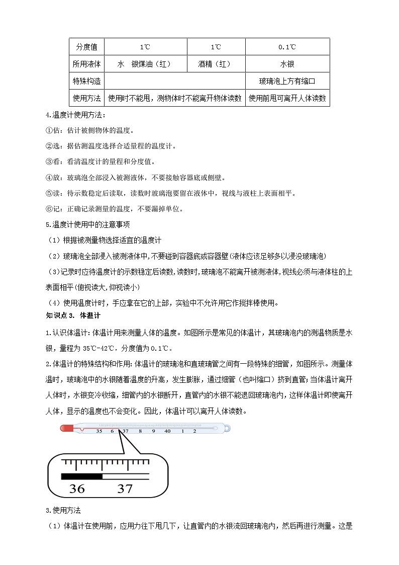 人教版（2024）初中物理新教材八年级上册学案-专题3.1 温度（原卷版+解析版）02