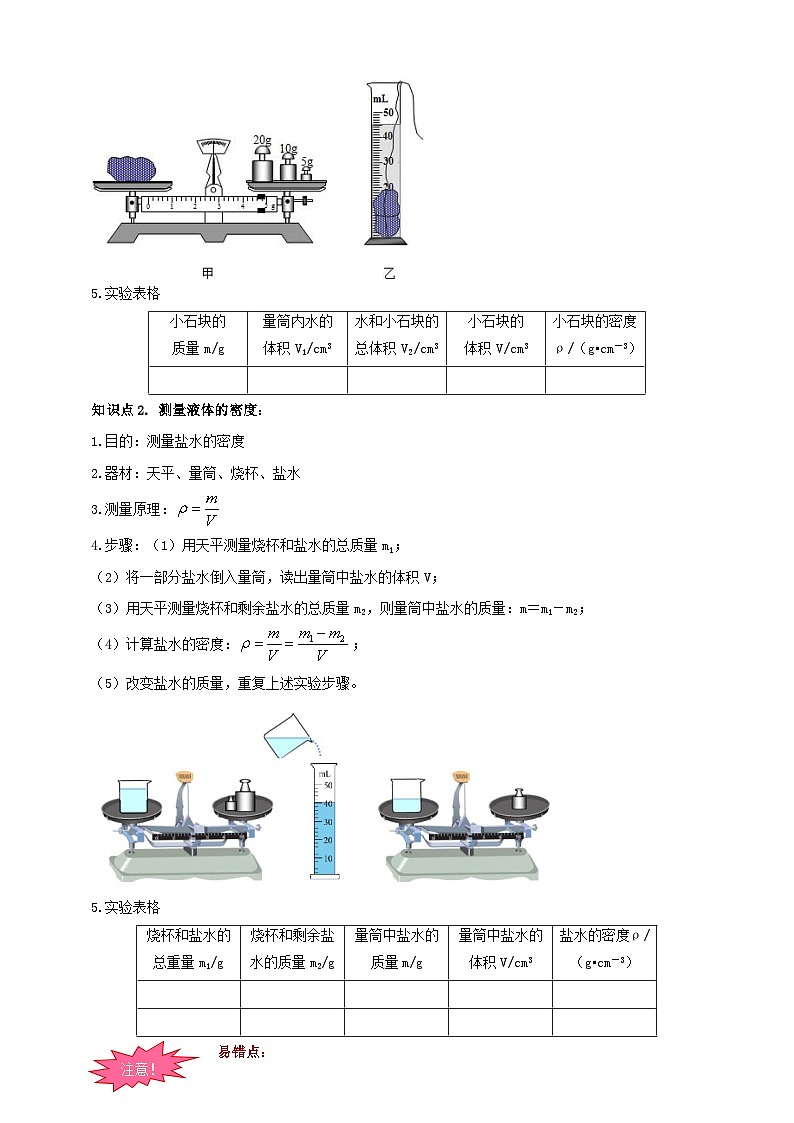 人教版（2024）初中物理新教材八年级上册学案-专题6.3 测量物质的密度（原卷版+解析版）02