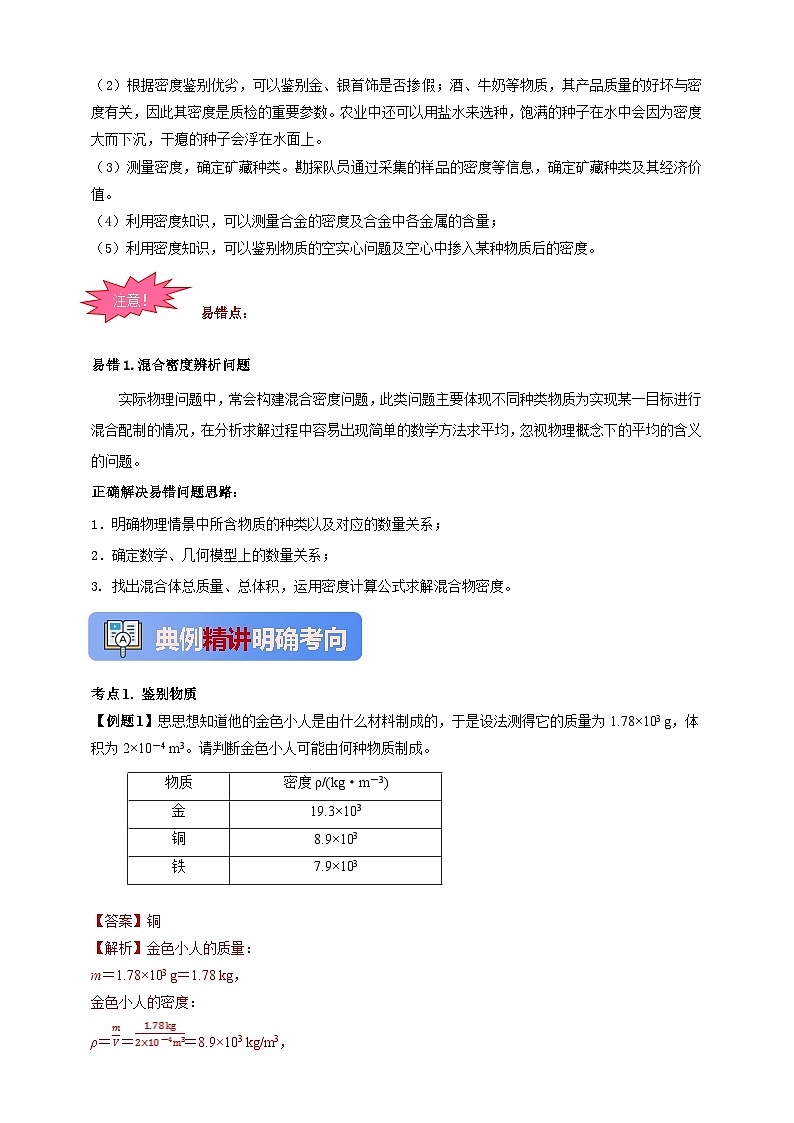 人教版（2024）初中物理新教材八年级上册学案-专题6.4 密度的应用（原卷版+解析版）02