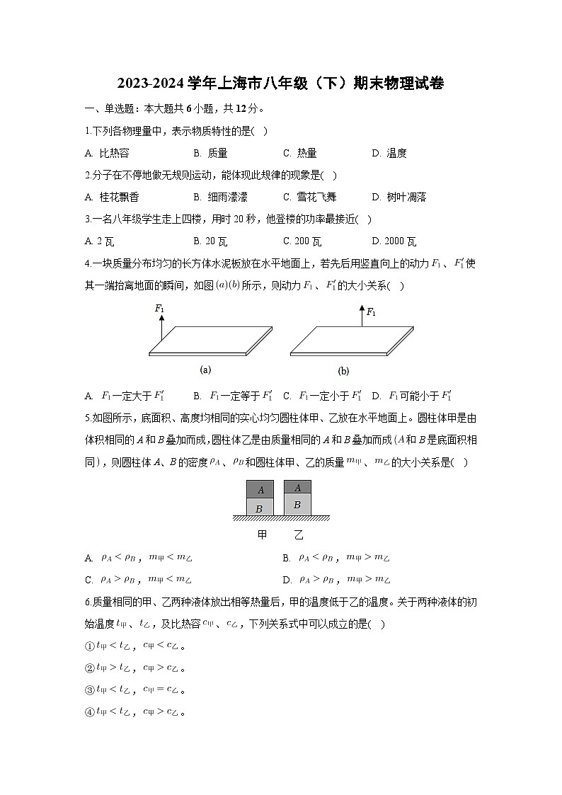 [物理][期末]上海市2023-2024学年八年级下学期期末试卷+01