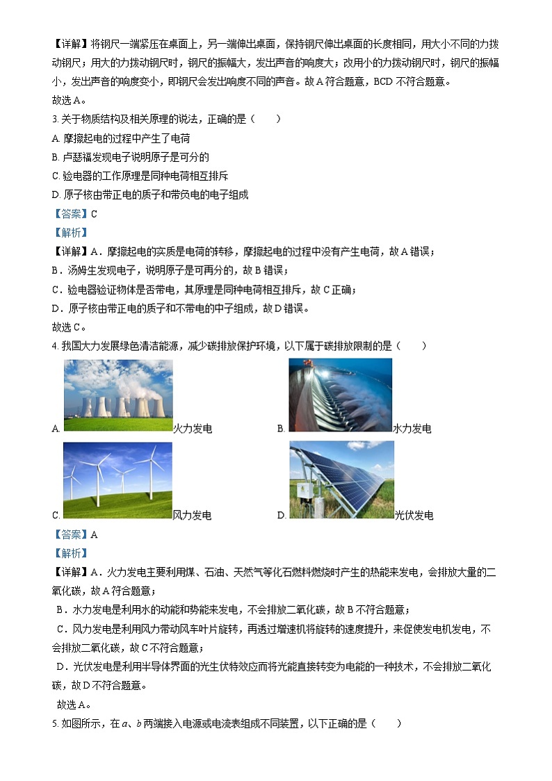 精品解析：2024年江苏省苏州市中考物理真题（解析版）02