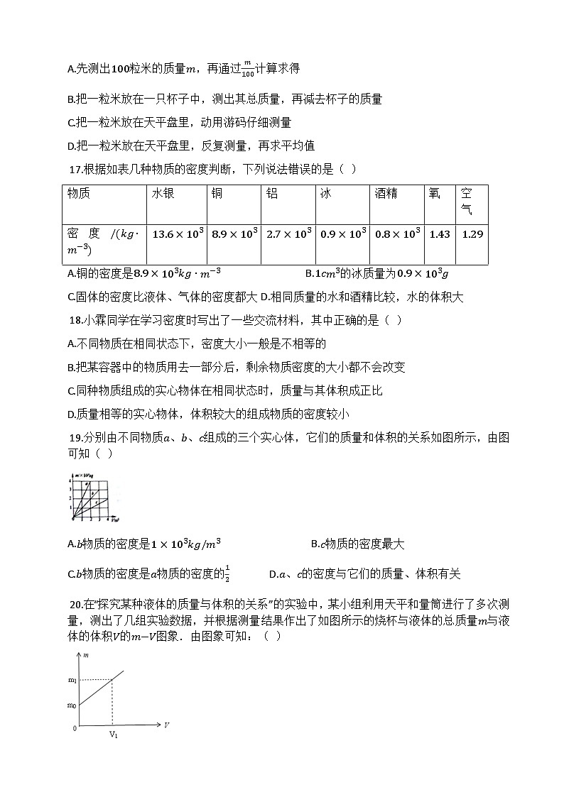 人教版（2024新版）八年级上册物理第六章 质量与密度 单元测试卷（含答案）03
