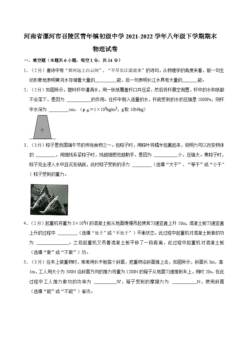 河南省漯河市召陵区青年镇初级中学2021-2022学年八年级下学期期末物理试卷01