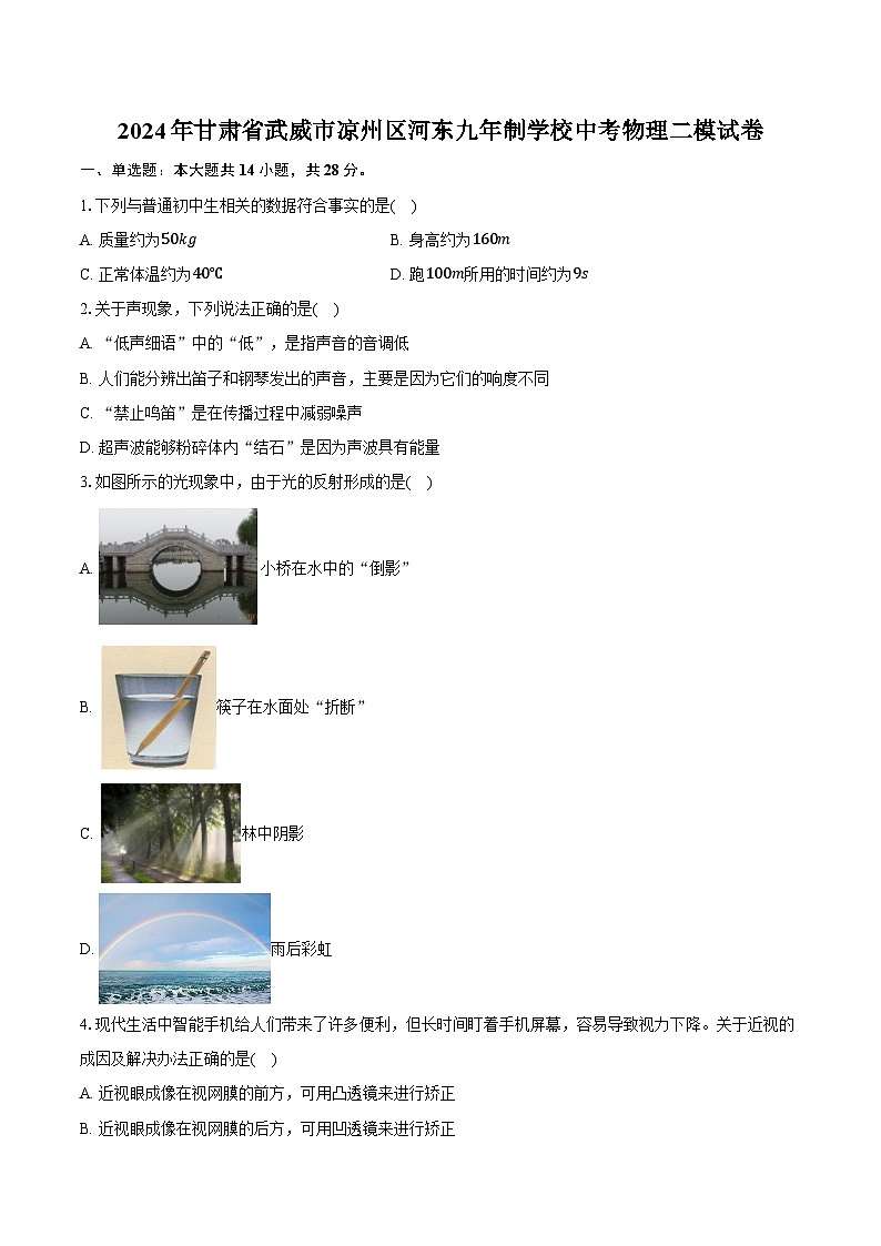 2024年甘肃省武威市凉州区河东九年制学校中考物理二模试卷（含解析）01