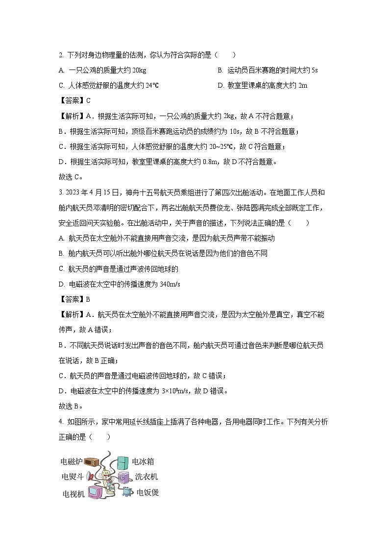 [物理]河北省廊坊市固安县2023—2024学年九年级下学期3月月考试题(解析版)第2页