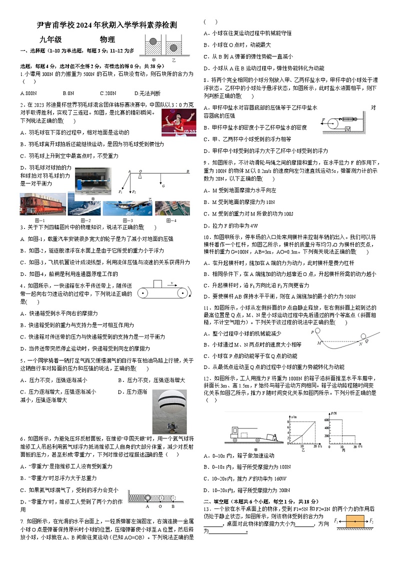 四川省泸州市龙马潭区泸州市龙马潭区尹吉甫学校2024-2025学年九年级上学期开学物理试题01