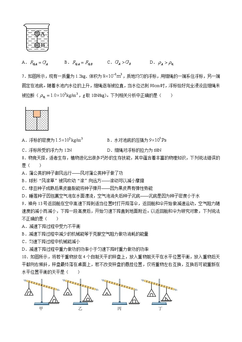 山东省德州市陵城区2023-2024学年八年级下学期期末考试物理试题03
