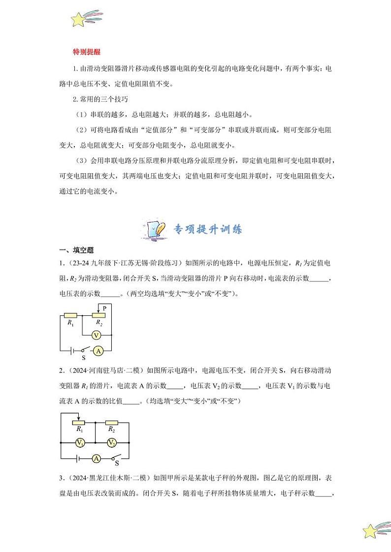 专项提升16 动态电路的定性分析（含答案） 2024-2025学年九年级物理全册重难点专项提升训练（人教版）02