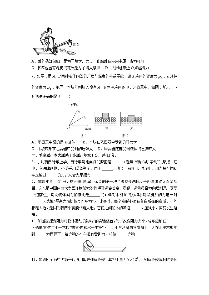 [物理][期末]广东省河源市龙川县2023-2024学年八年级下学期期末考试试题02