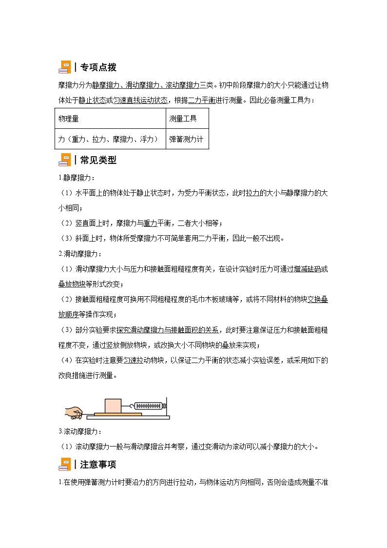 初中物理微专题-验证摩擦力大小的影响因素实验 学案01