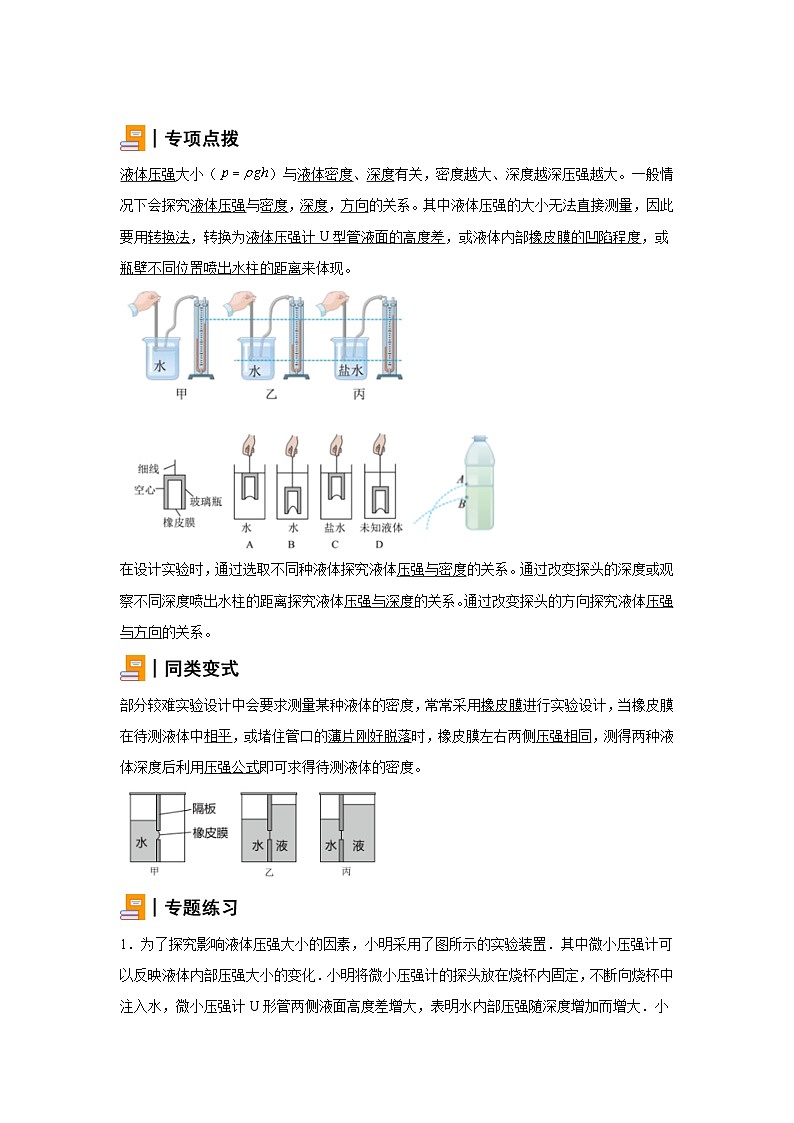 初中物理微专题-验证液体压强与深度、密度等因素的关系 学案01