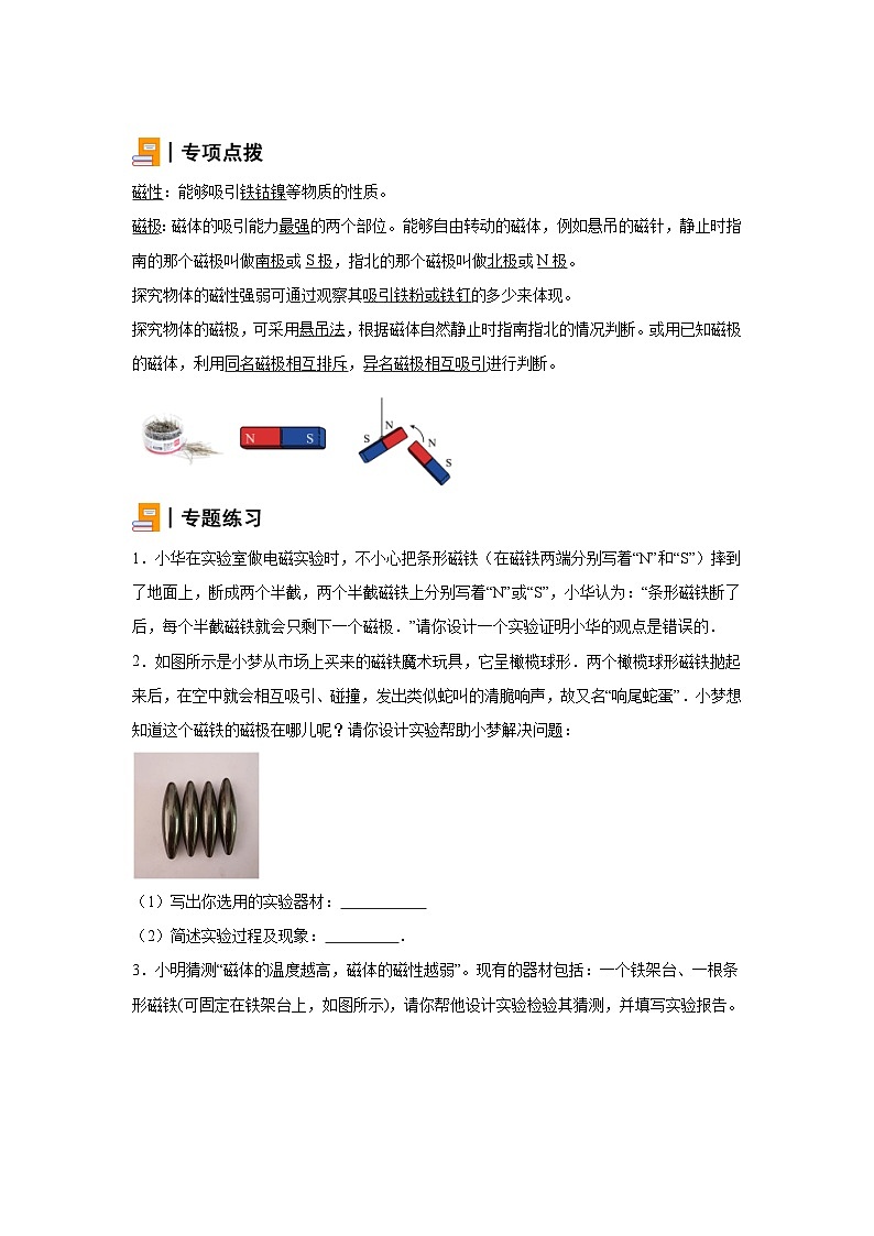 初中物理微专题-探究物体的磁性、磁极 学案第1页