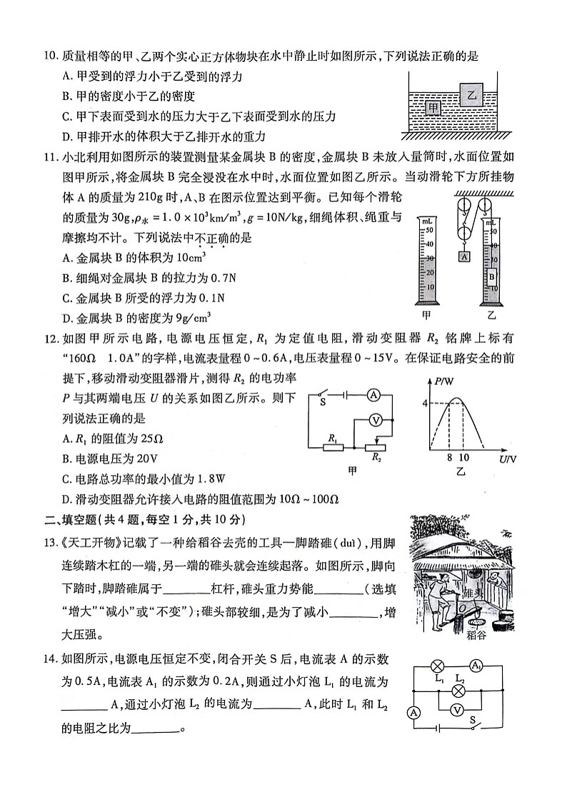 2024年湖北省名校联盟领航学校中考模拟考试物理、化学试卷第3页