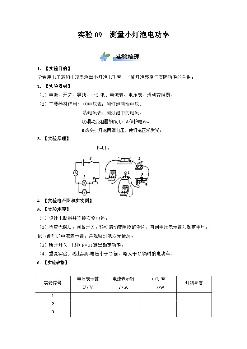 实验09 测量小灯泡电功率（原卷版）-【同步实验课】九年级物理全一册教材实验大盘点第1页