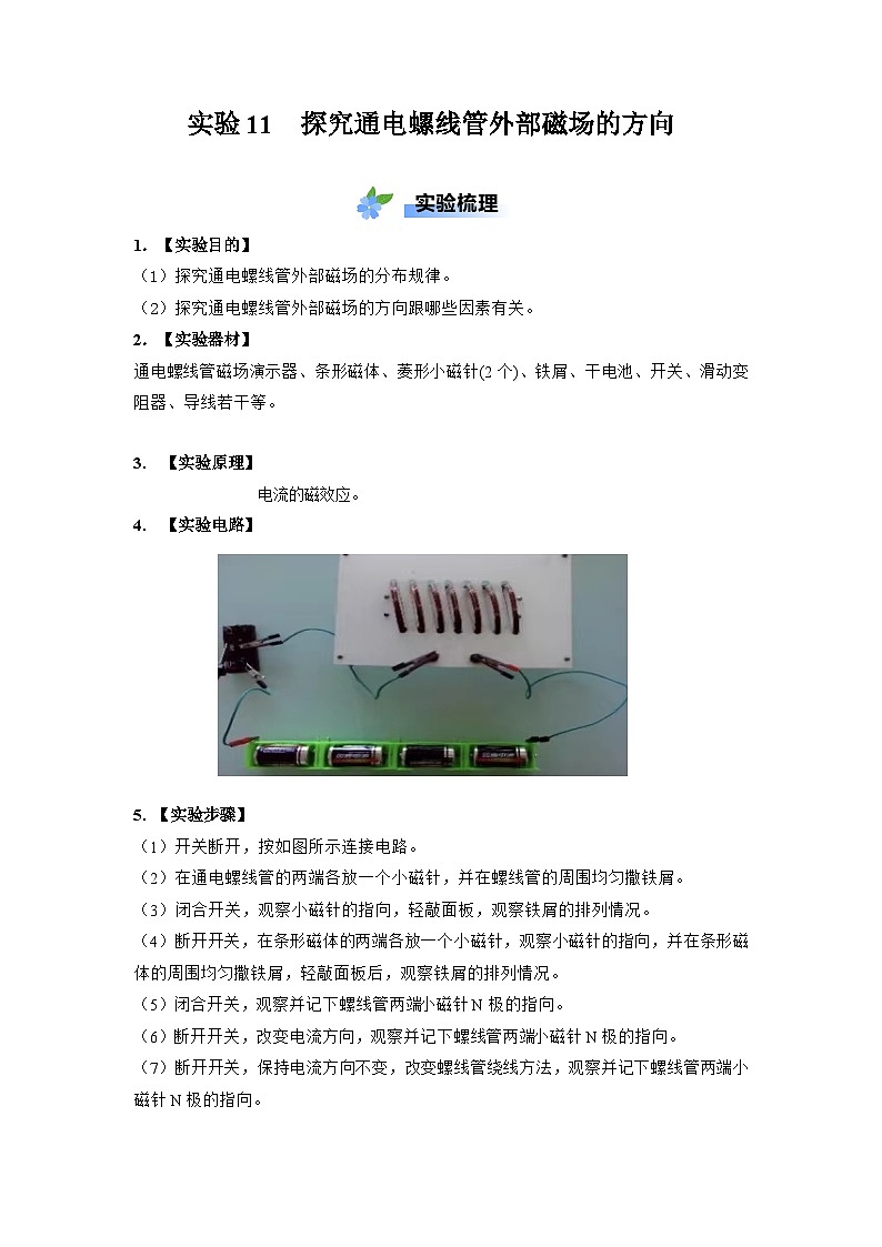 实验11 探究通电螺线管外部磁场的方向（解析版）-【同步实验课】九年级物理全一册教材实验大盘点第1页