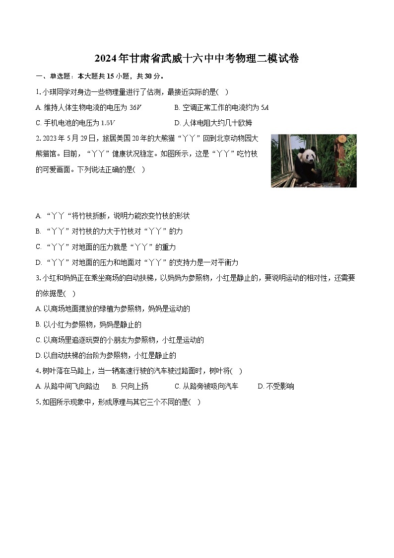 2024年甘肃省武威十六中中考物理二模试卷+第1页