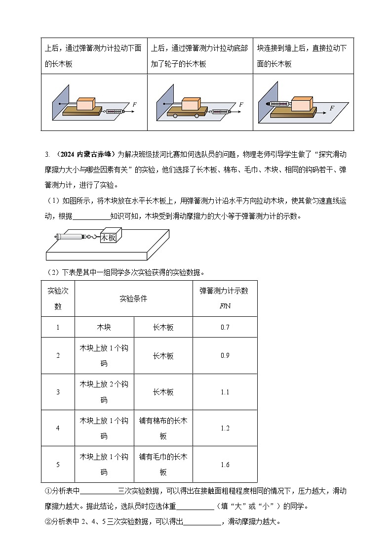 模块三 实验 专题34 探究滑动摩擦力大小与哪些因素有关（练习）-2024年中考物理真题分类汇编02