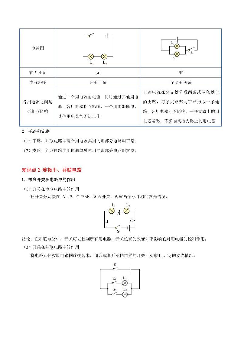 15.3 串联和并联（8大题型）（教师版） 2024-2025学年九年级物理全一册同步题型分类讲与练（人教版）第2页