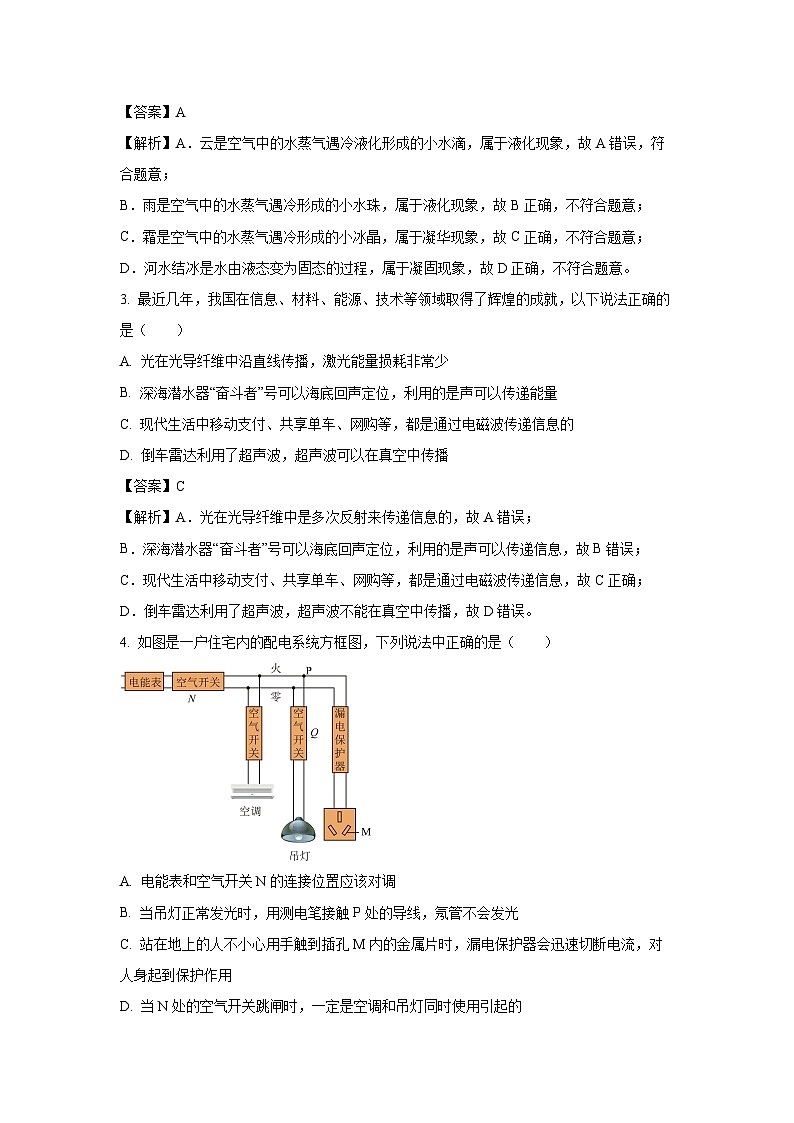 [物理][一模]河北省石家庄市裕华区2024年中考试题(解析版)第2页