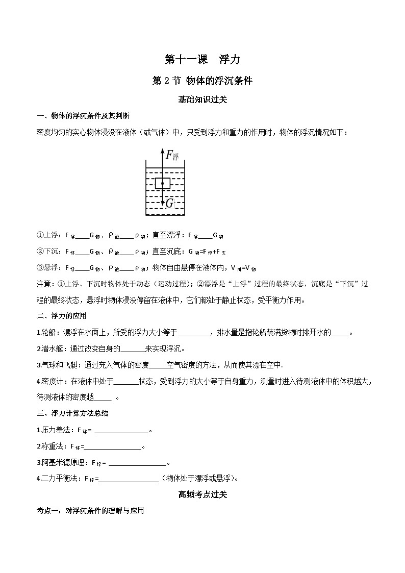 中考物理重难点精讲讲练(全国通用)专题11-2物体的浮沉条件专题练习(原卷版+解析)第1页