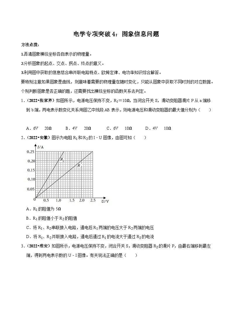 中考物理重难点精讲讲练(全国通用)电学专项突破4：图象信息问题专题练习(原卷版+解析)第1页
