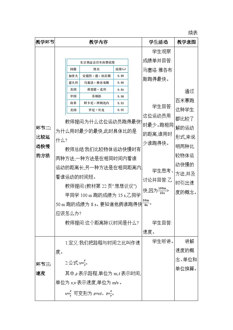 人教版（2024）八年级物理上册第一章机械运动1.3运动的快慢教案03