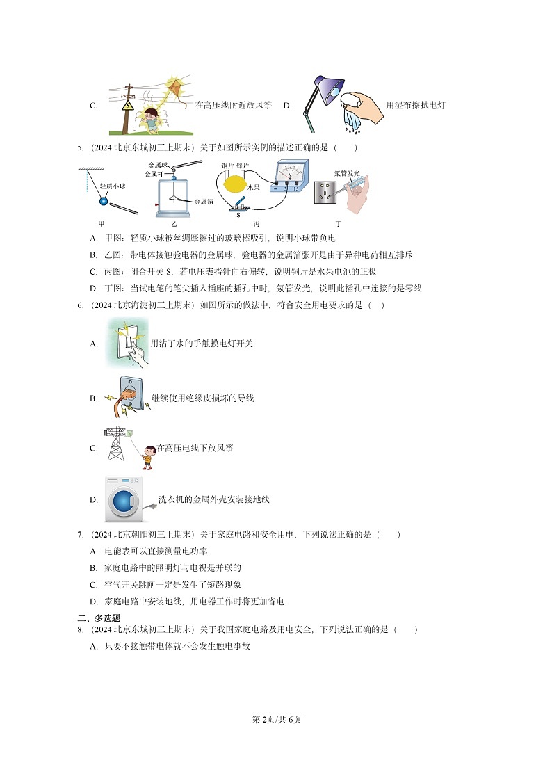 [物理]2024北京重点校初三上学期期末真题分类汇编：生活用电章节综合第2页