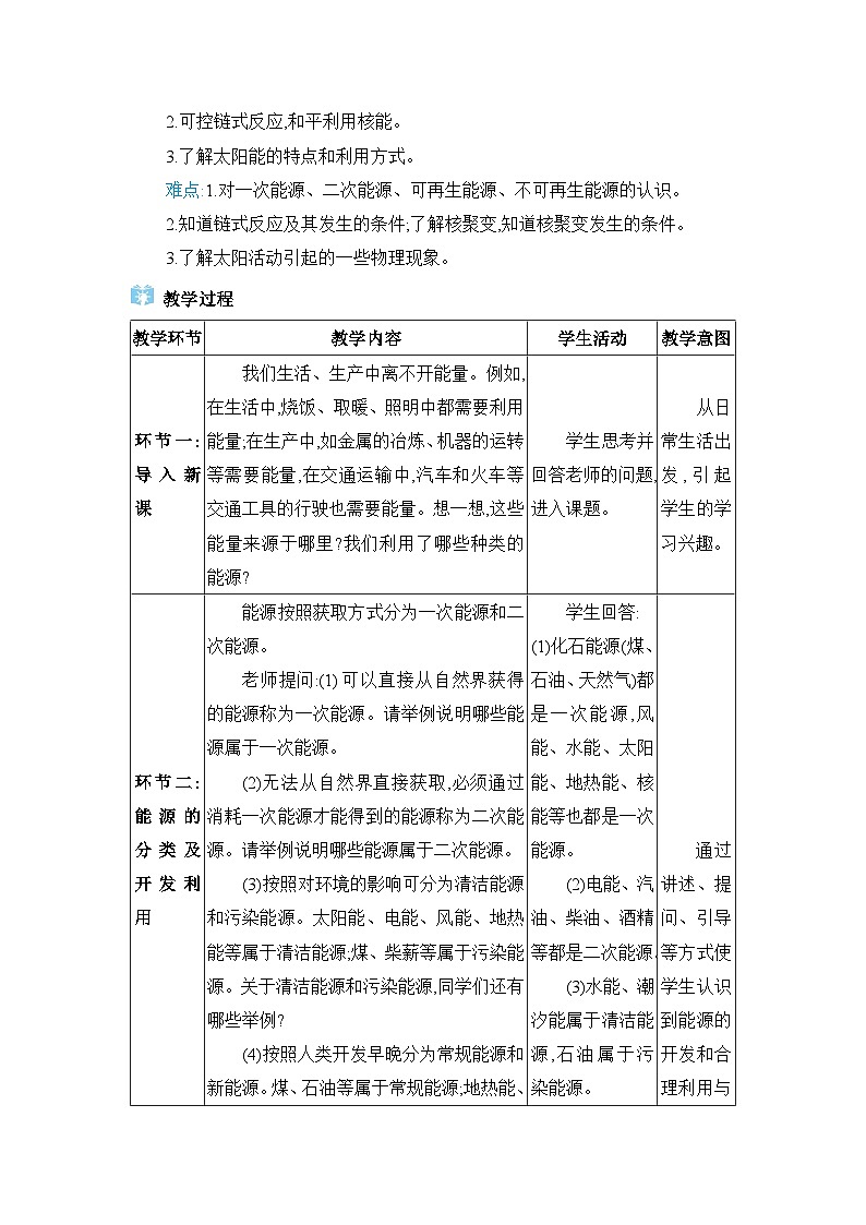 教科版（2024）九年级物理下册第十一章物理学与能源技术11.3能源&11.4核能&11.5能源开发与可持续发展教案02