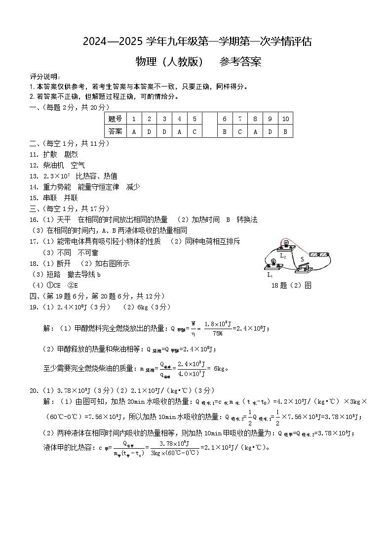 九年级物理参考答案第1页