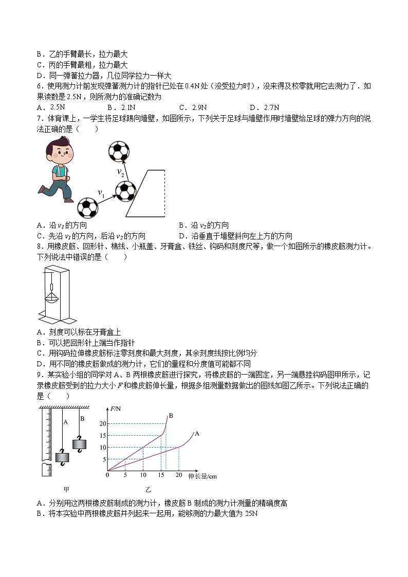 沪科版八年级物理上学期同步精品练习6.3弹力与弹簧测力计(练习)(原卷版+解析)02