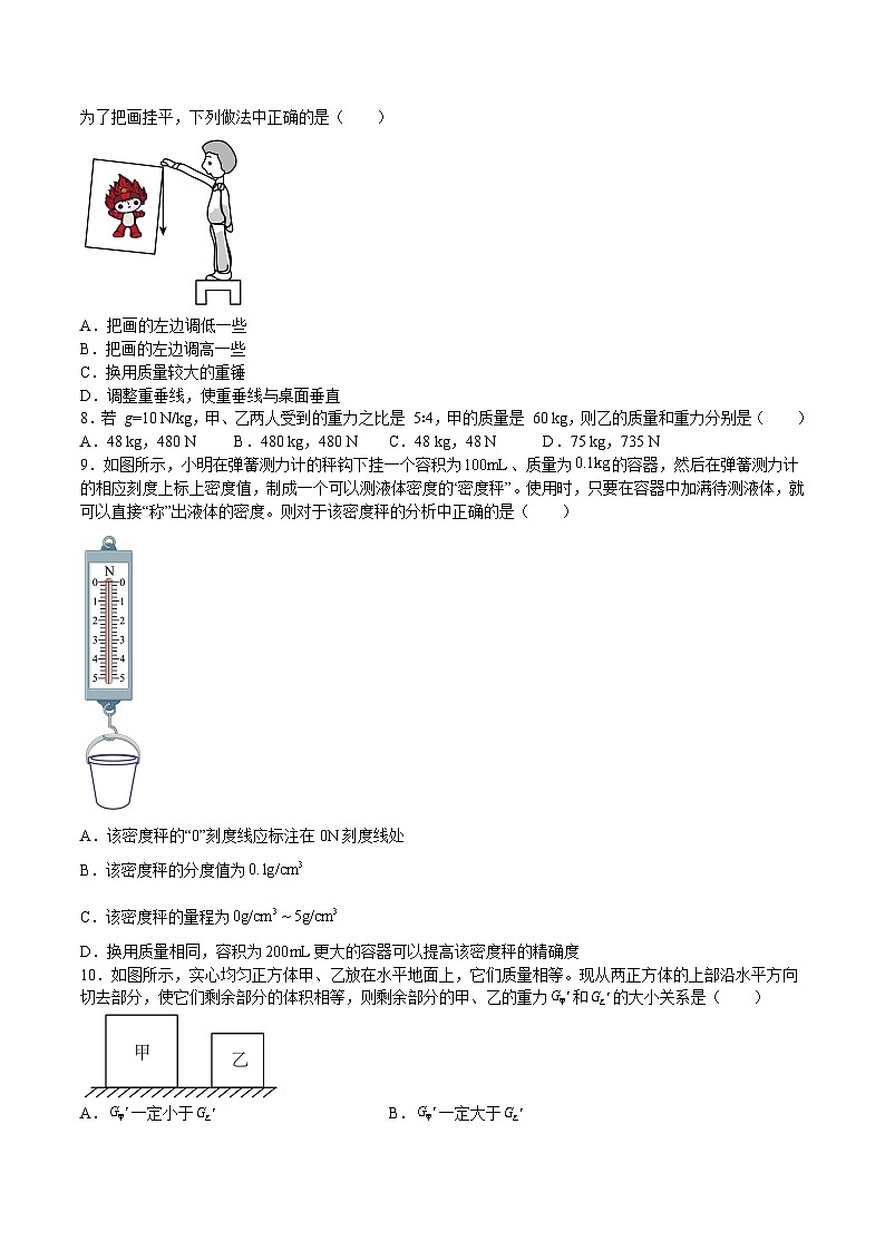 沪科版八年级物理上学期同步精品练习6.4来自地球的力(练习)(原卷版+解析)第2页