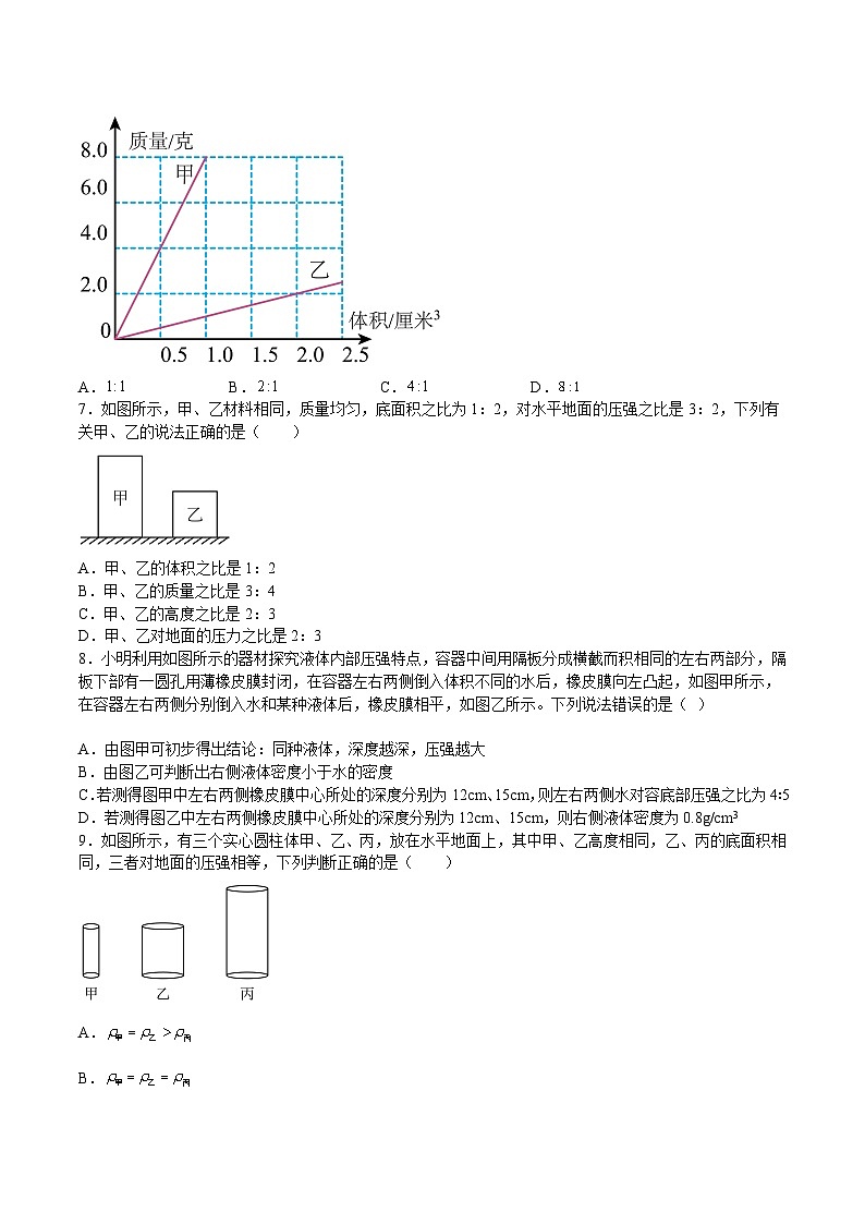 沪科版八年级物理下册同步精品练习第8章压强单元综合检测(练习)(原卷版+解析)第2页